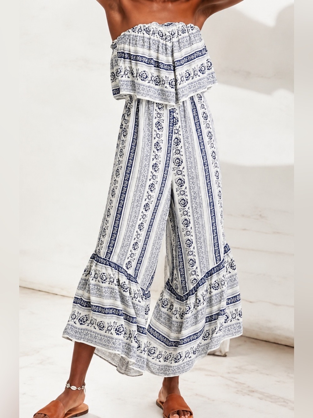 American Eagle navy/white floral jumpsuit, medium